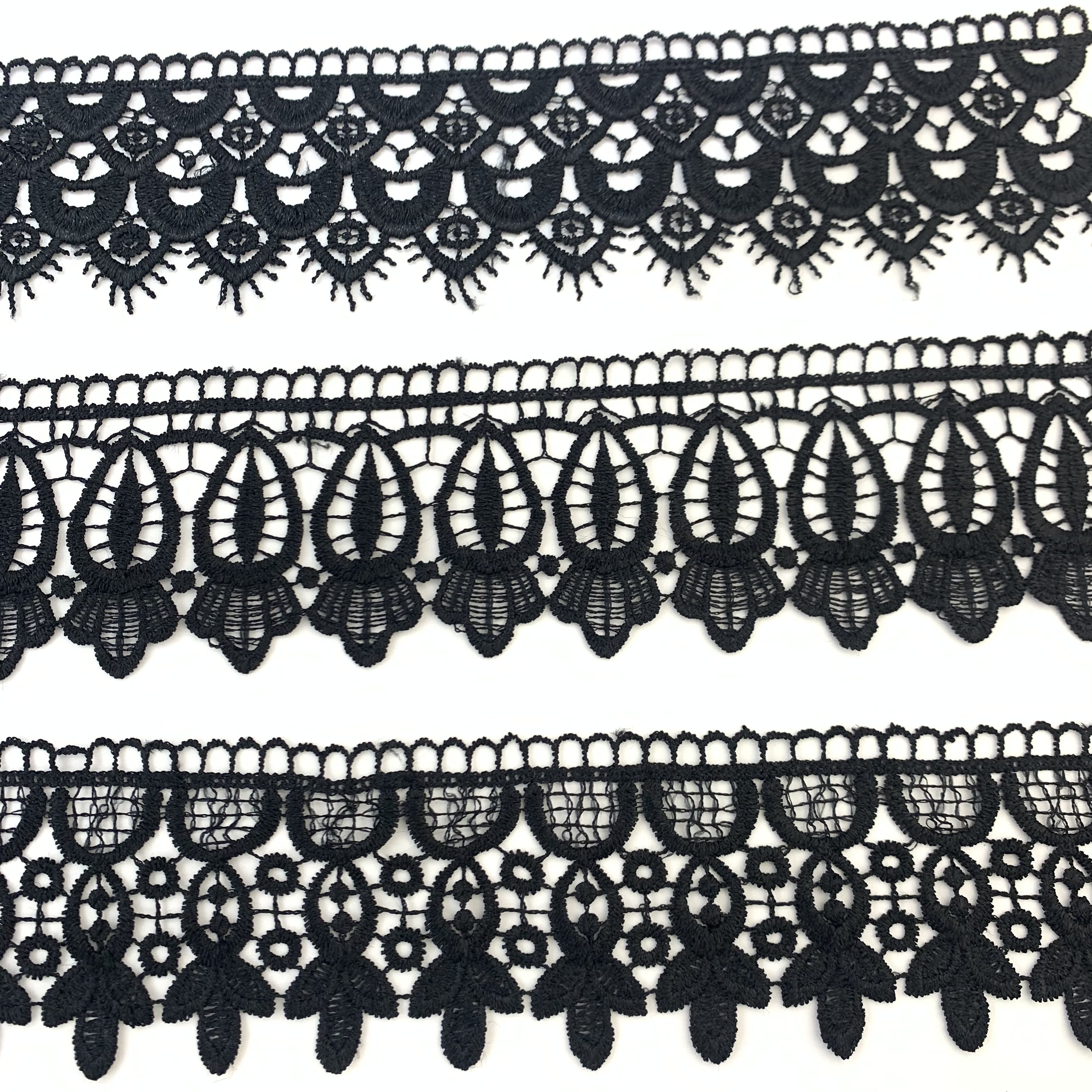 High Quality Black Vintage Embroidery Water Soluble Laces Fabrics Trim For Women Luxury Gold Lace