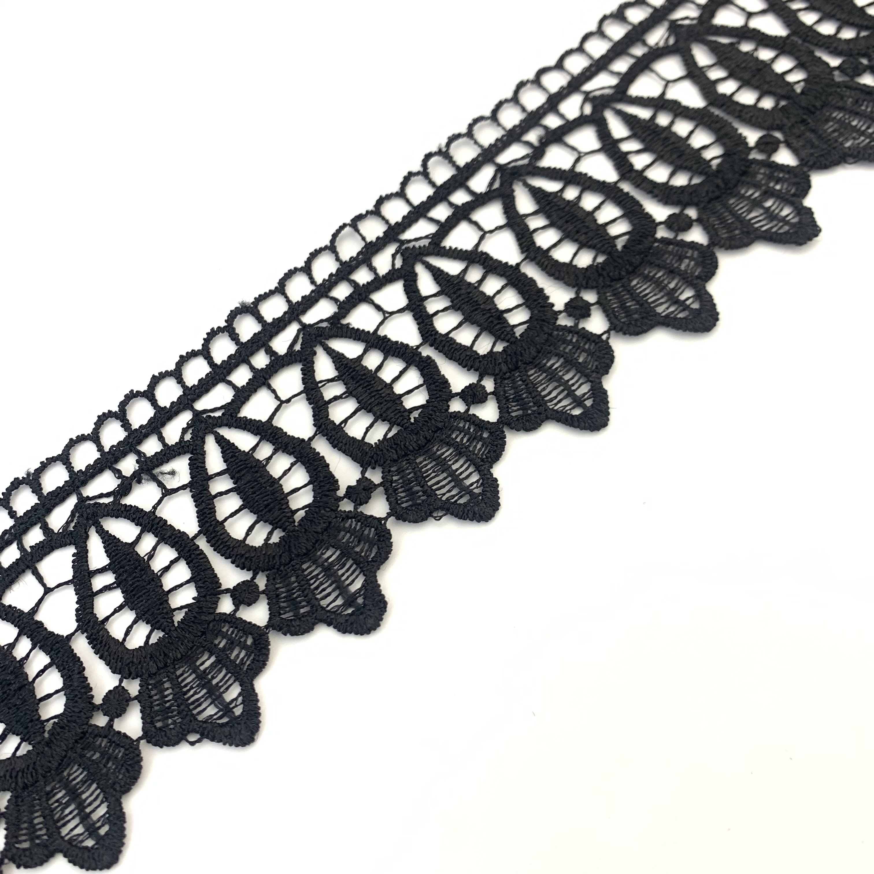 High Quality Black Vintage Embroidery Water Soluble Laces Fabrics Trim For Women Luxury Gold Lace