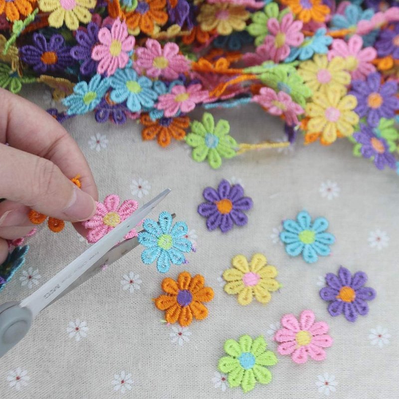 Colorful Daisy Flower Lace Trim Knitting Wedding Embroidered DIY Handmade Patchwork Ribbon Sewing Supplies Crafts 2.5CM Wide