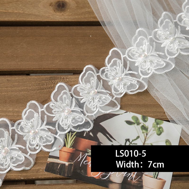 White Embroidery Lace Trim Fabric Butterfly Beads Decorate Sewing Guipure Lace Trim