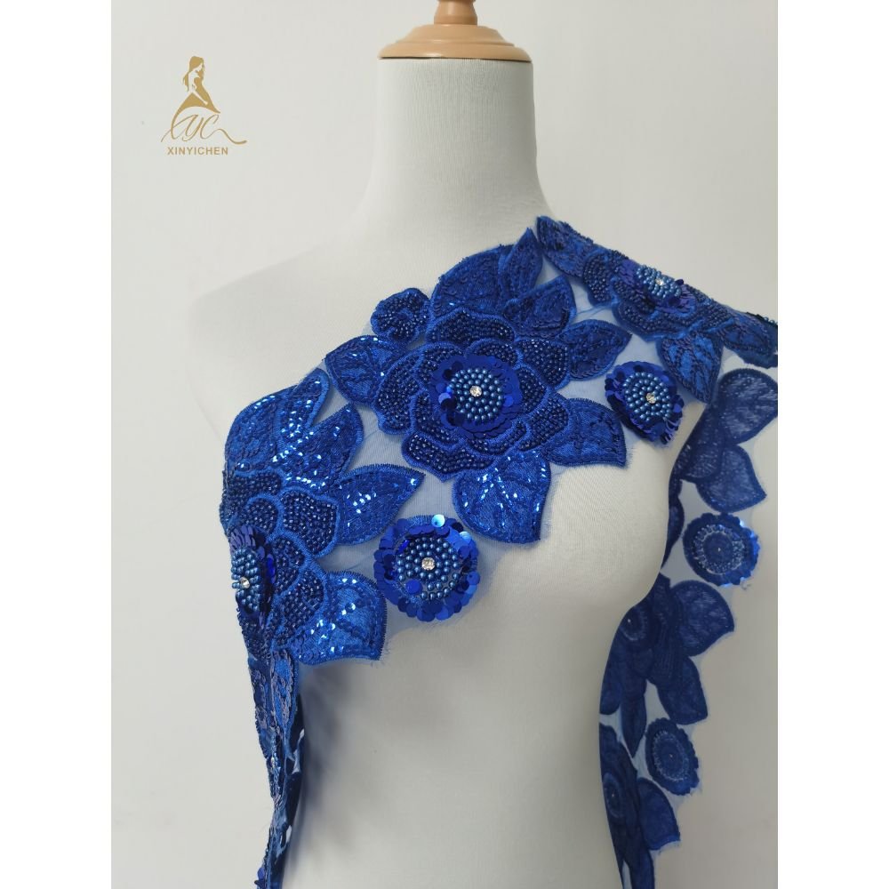New Polyester Flower Embroidery Lace Trimming Clothing Accessories Trimming Rhinestone Beaded Lace Trim