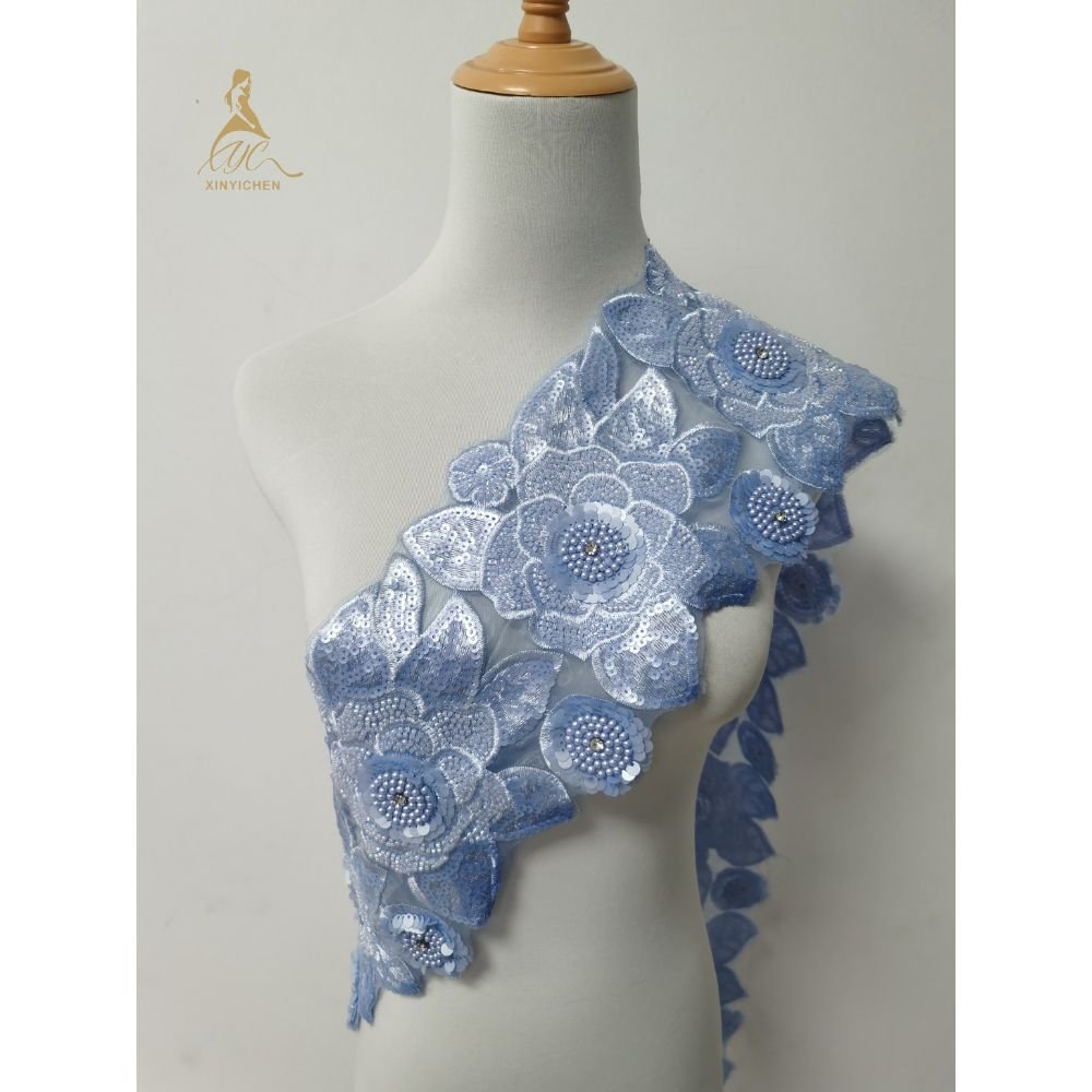 New Polyester Flower Embroidery Lace Trimming Clothing Accessories Trimming Rhinestone Beaded Lace Trim