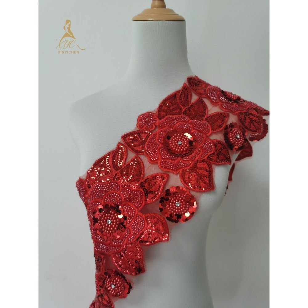 New Polyester Flower Embroidery Lace Trimming Clothing Accessories Trimming Rhinestone Beaded Lace Trim