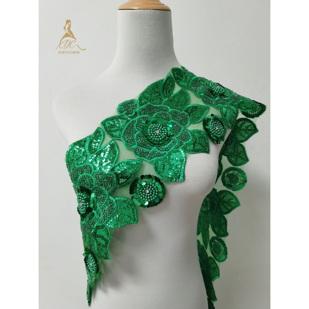 New Polyester Flower Embroidery Lace Trimming Clothing Accessories Trimming Rhinestone Beaded Lace Trim