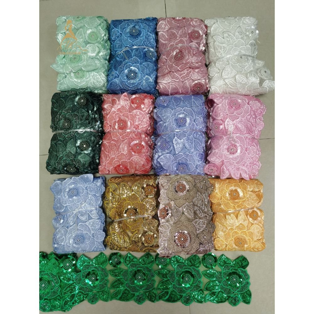 New Polyester Flower Embroidery Lace Trimming Clothing Accessories Trimming Rhinestone Beaded Lace Trim