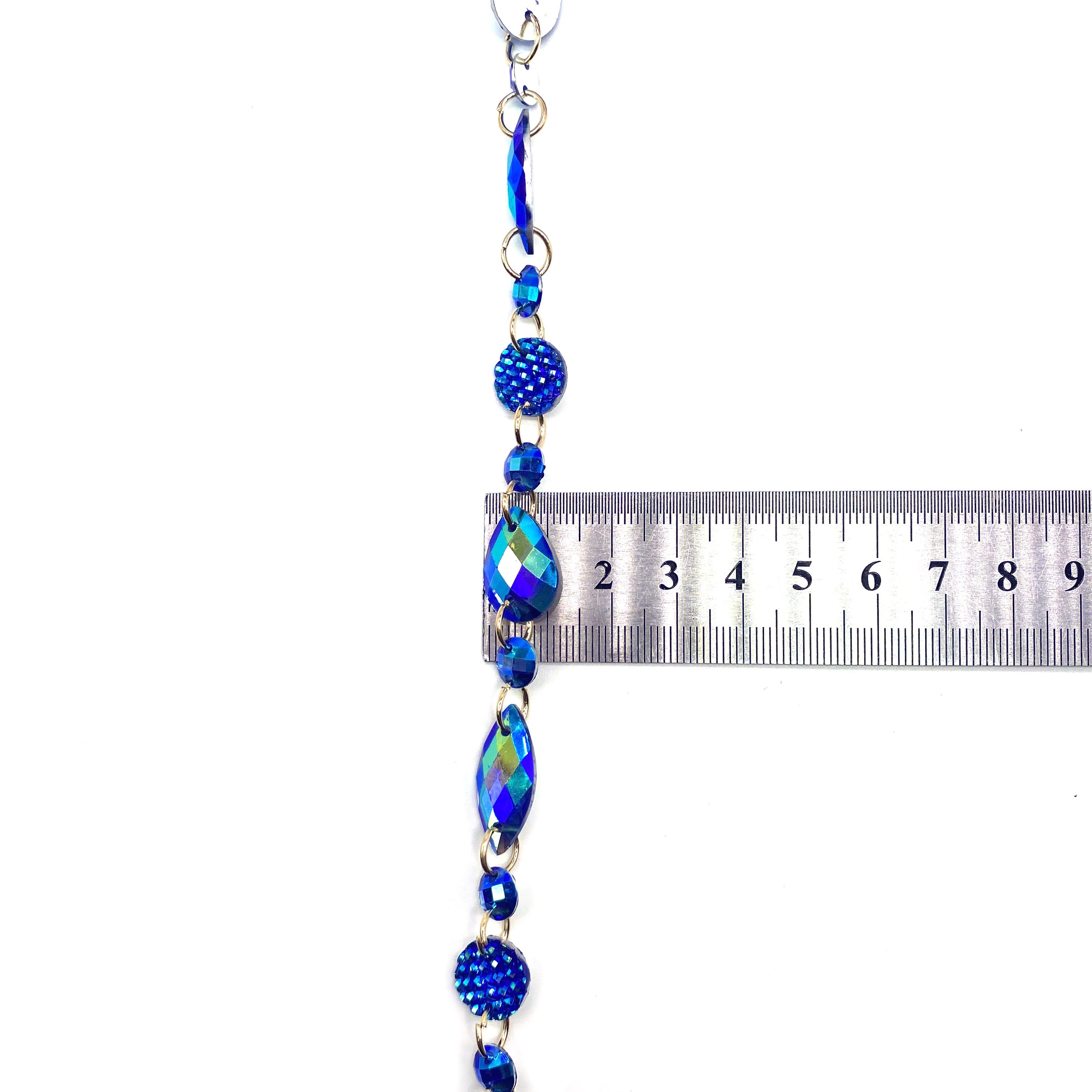 wholesale custom royal blue AB resin rhinestone handmade chain DIY carnival costume iridescent jewelry plastic stone trimming