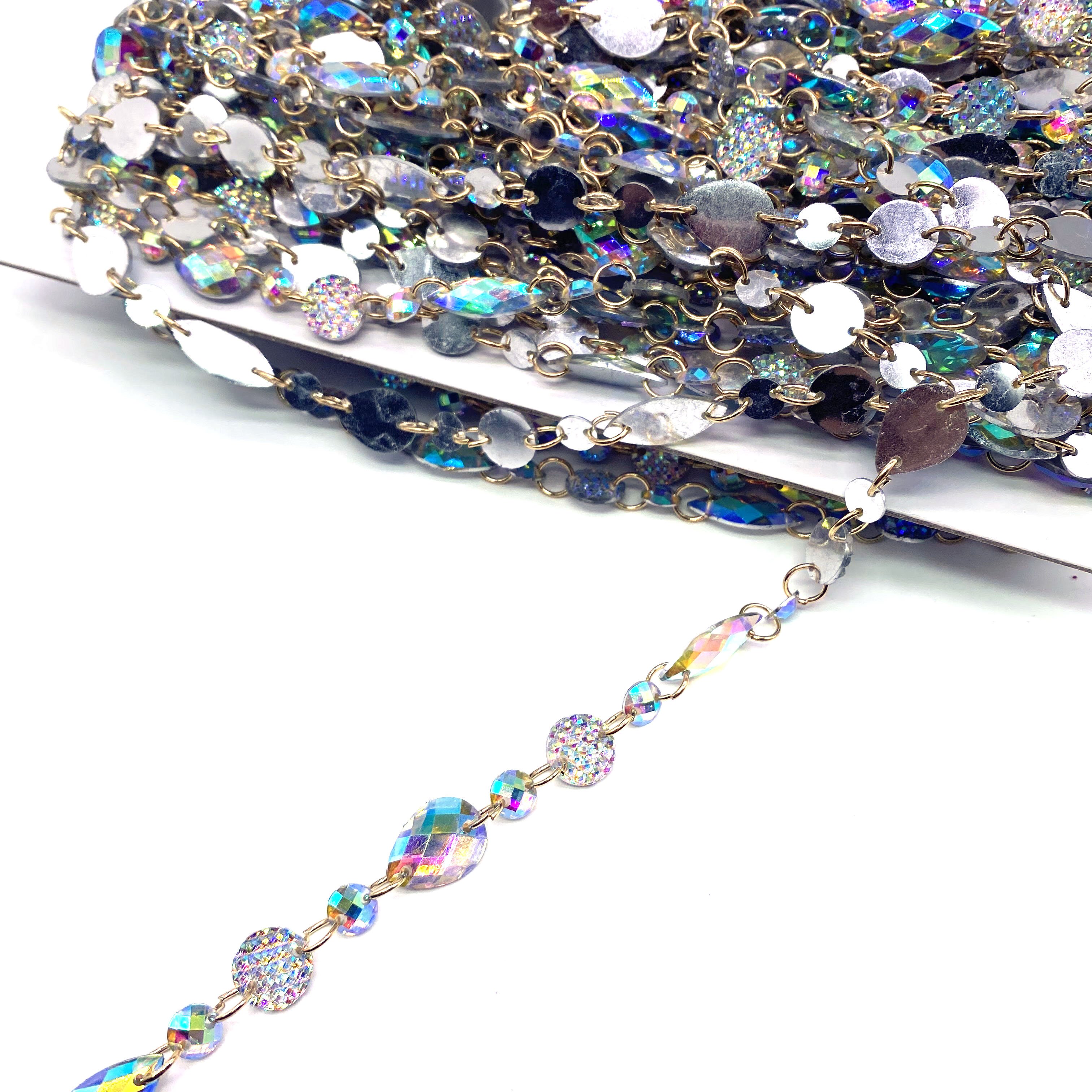 wholesale custom royal blue AB resin rhinestone handmade chain DIY carnival costume iridescent jewelry plastic stone trimming