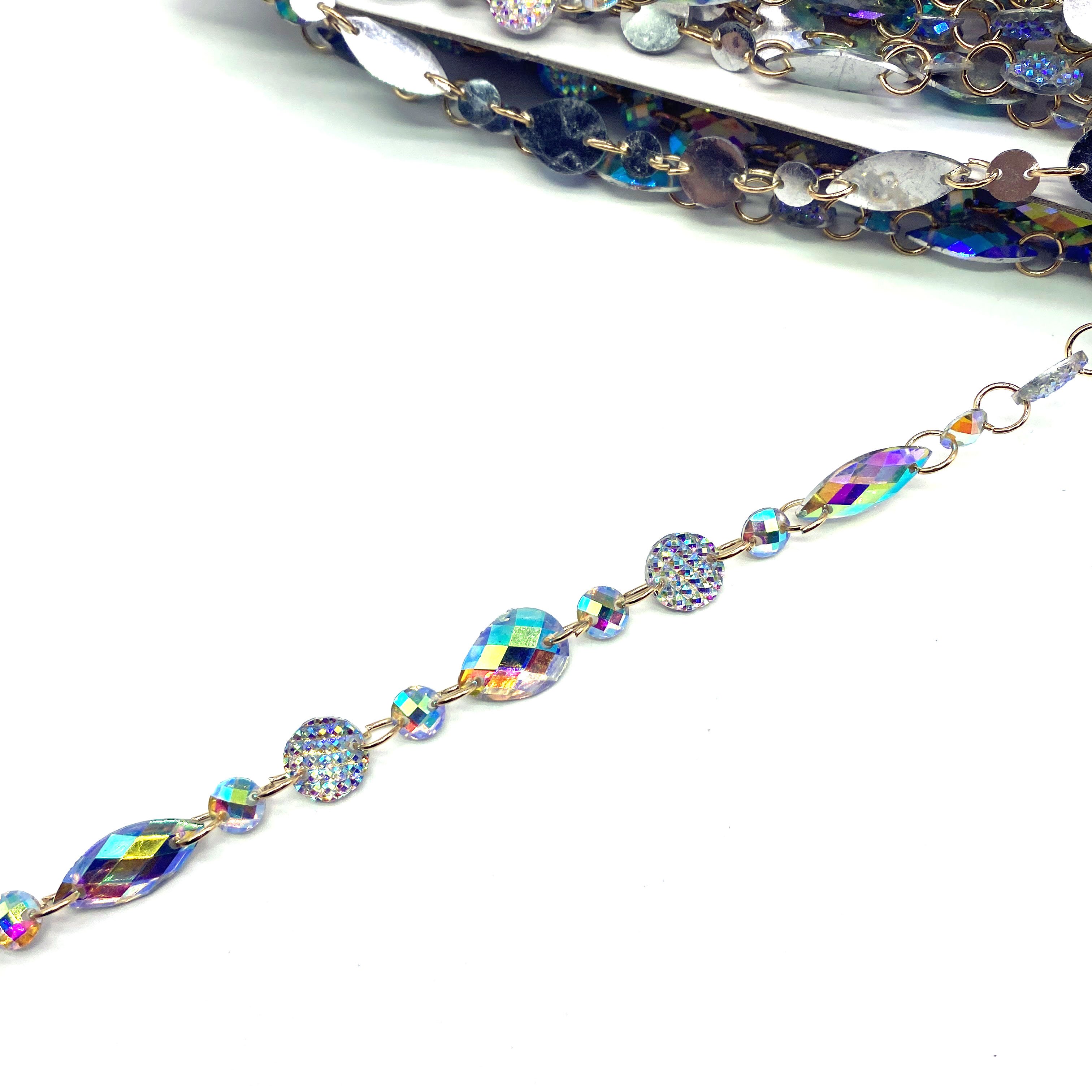 wholesale custom royal blue AB resin rhinestone handmade chain DIY carnival costume iridescent jewelry plastic stone trimming