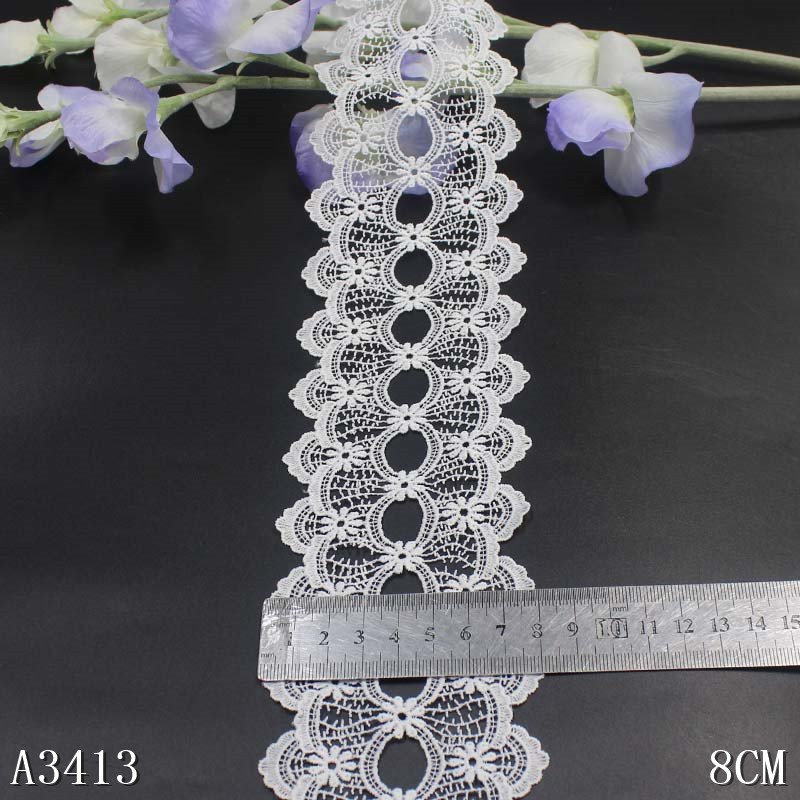 Hot Sale Guipure Lace Trimming High Quality White flower chemical Lace Trim Embroidery border Lace Trim