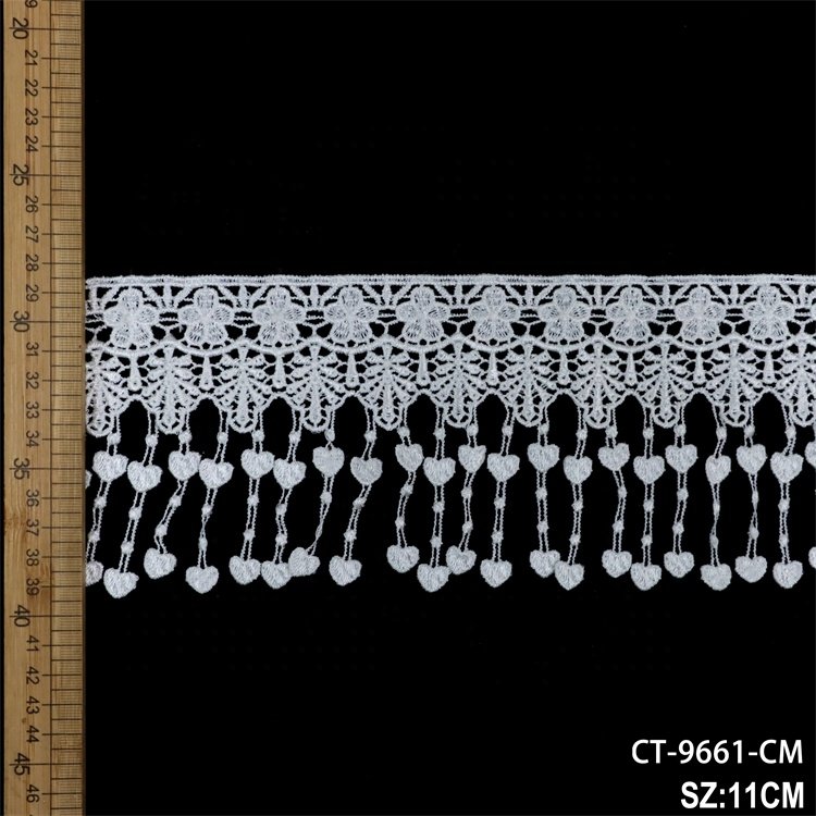Factory price accept customized polyester embroidery elastic lace trim white material embroidery sequin Guipure Lace Trim