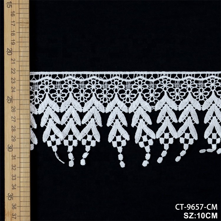 Factory price accept customized polyester embroidery elastic lace trim white material embroidery sequin Guipure Lace Trim