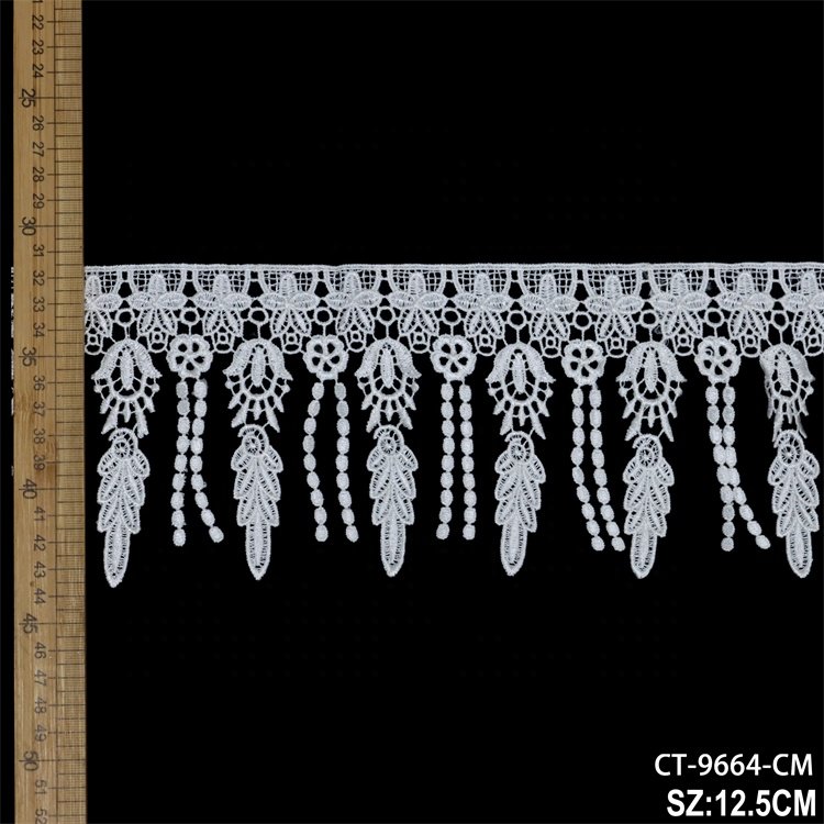Factory price accept customized polyester embroidery elastic lace trim white material embroidery sequin Guipure Lace Trim