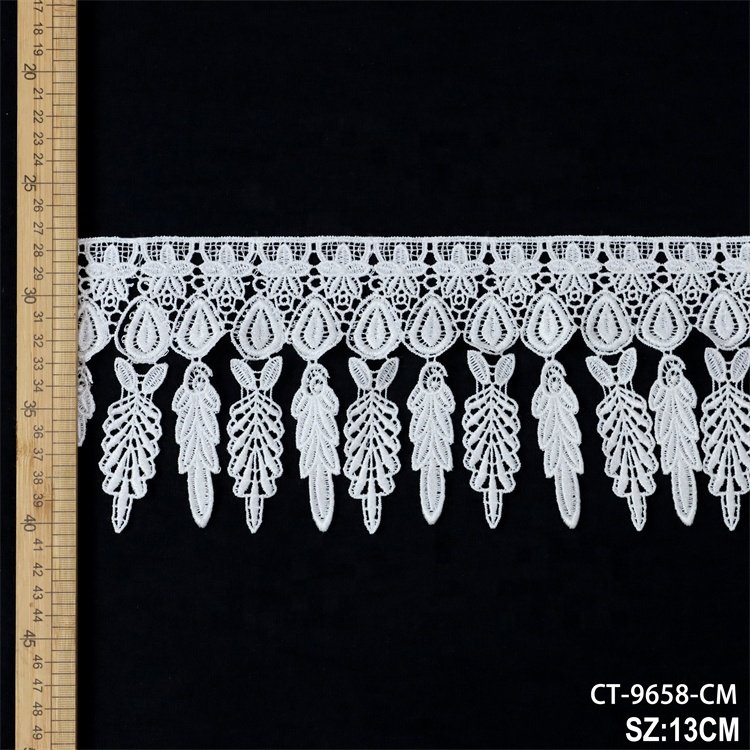 Factory price accept customized polyester embroidery elastic lace trim white material embroidery sequin Guipure Lace Trim