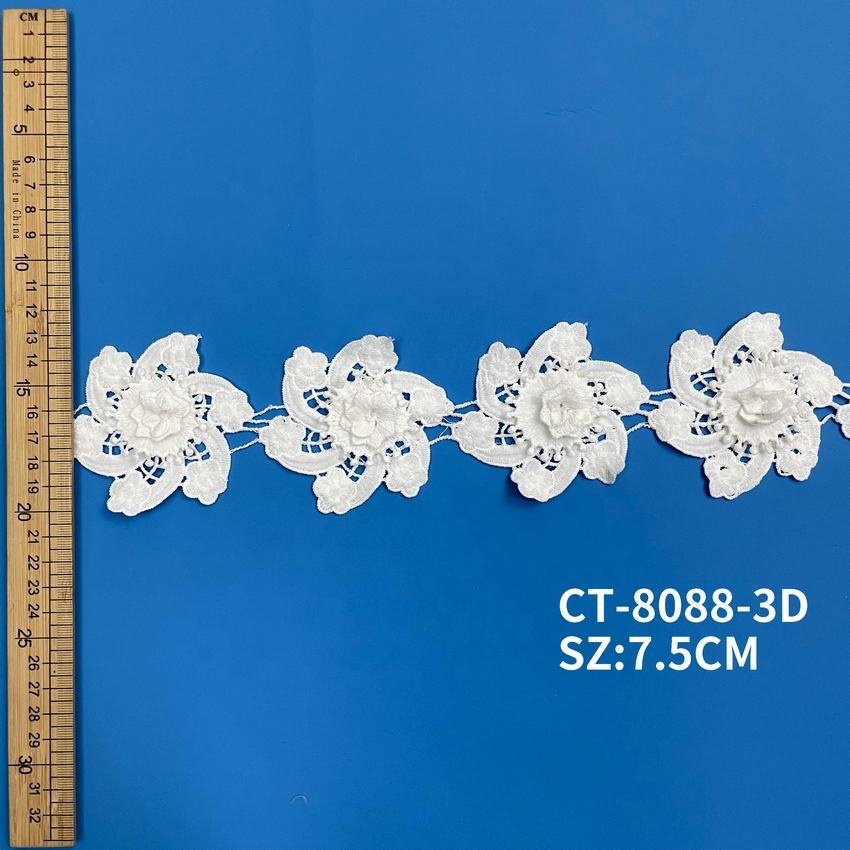 Floral rhinestone sequin seed bead lace applique Beaded Lace Trim for dress accessory white guipure 3d embroidery lace trim