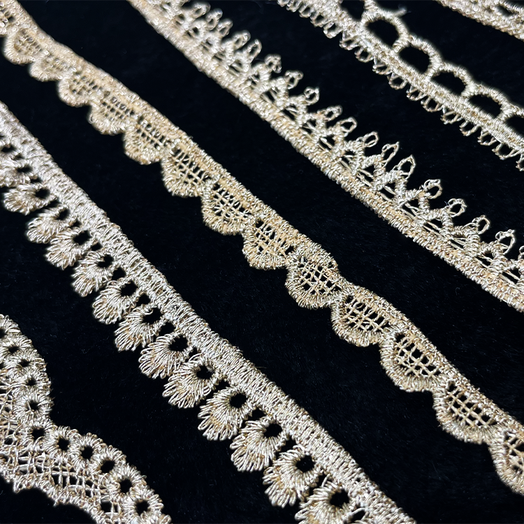 Good Selling Hot Flower Lace Trim solubility Water Soluble Delicate polyester solubility Fabric Gold Beautiful polyester lace