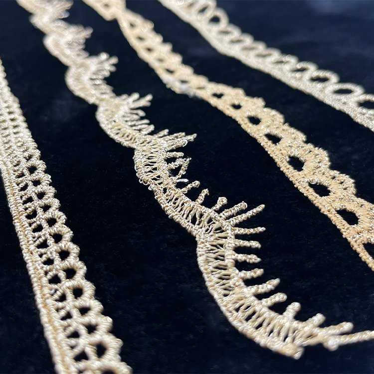 Good Selling Hot Flower Lace Trim solubility Water Soluble Delicate polyester solubility Fabric Gold Beautiful polyester lace