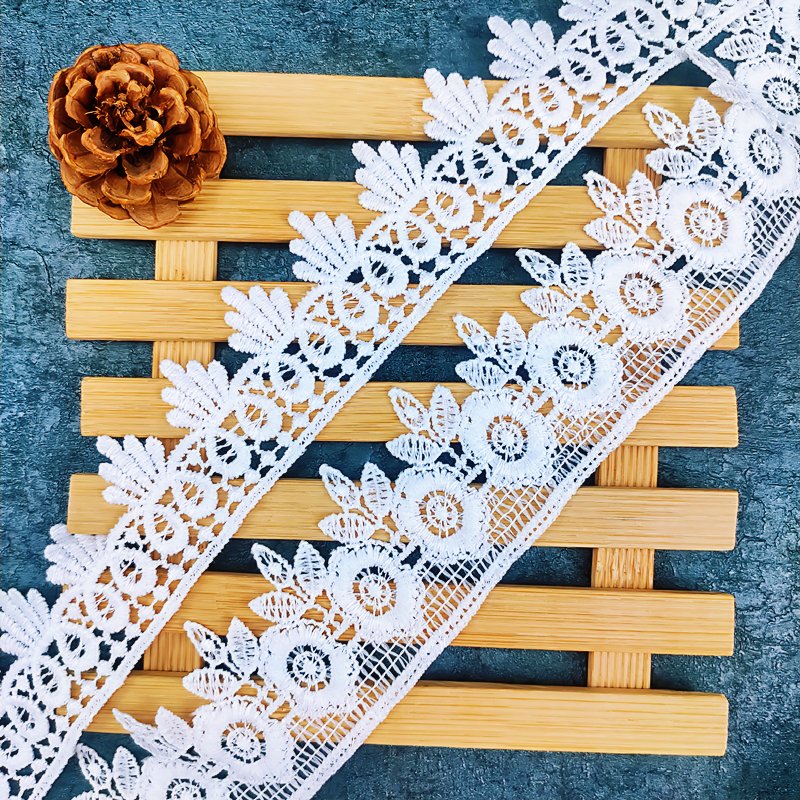 wholesale 6cm Milky guipure White flower Embroidery Ribbon hollow Lace Trim fabric for Bridal dress garment accessories ah3209