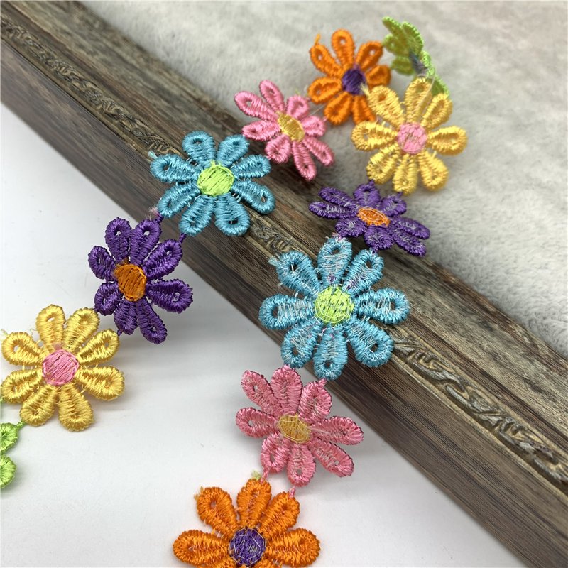DIY Handmade Sewing Supplies Colorful Daisy Flower Lace Trim For Knitting Wedding Embroidered Ribbon