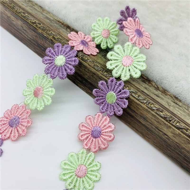 DIY Handmade Sewing Supplies Colorful Daisy Flower Lace Trim For Knitting Wedding Embroidered Ribbon