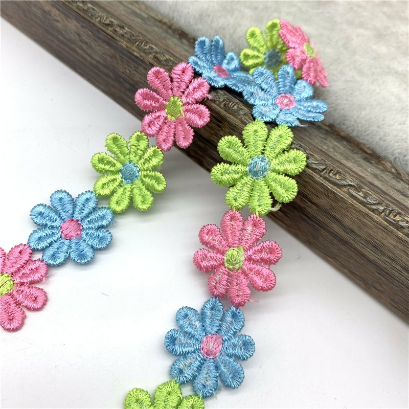 DIY Handmade Sewing Supplies Colorful Daisy Flower Lace Trim For Knitting Wedding Embroidered Ribbon