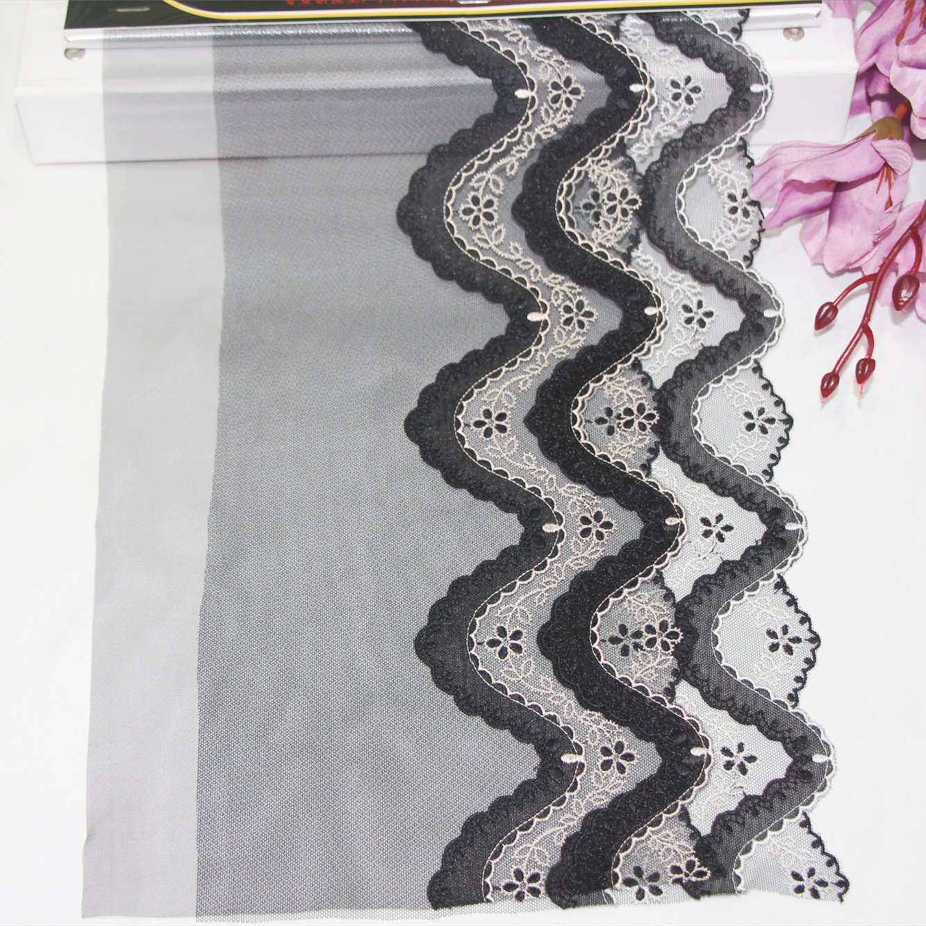 2023 new black wave design embroidery lace fabric non elastic border tulle lace trim for lingerie