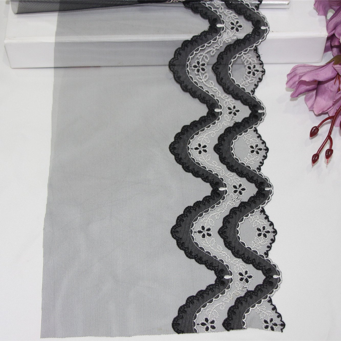 2023 new black wave design embroidery lace fabric non elastic border tulle lace trim for lingerie