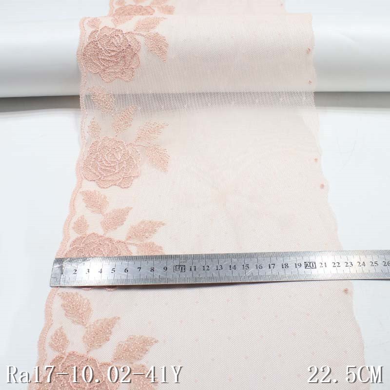 22cm Mesh Embroidery Lace Fabric Elegant Gold Thread Rose Embroidered Lace for Women Dress