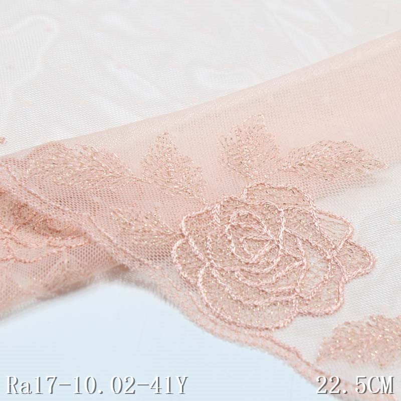 22cm Mesh Embroidery Lace Fabric Elegant Gold Thread Rose Embroidered Lace for Women Dress
