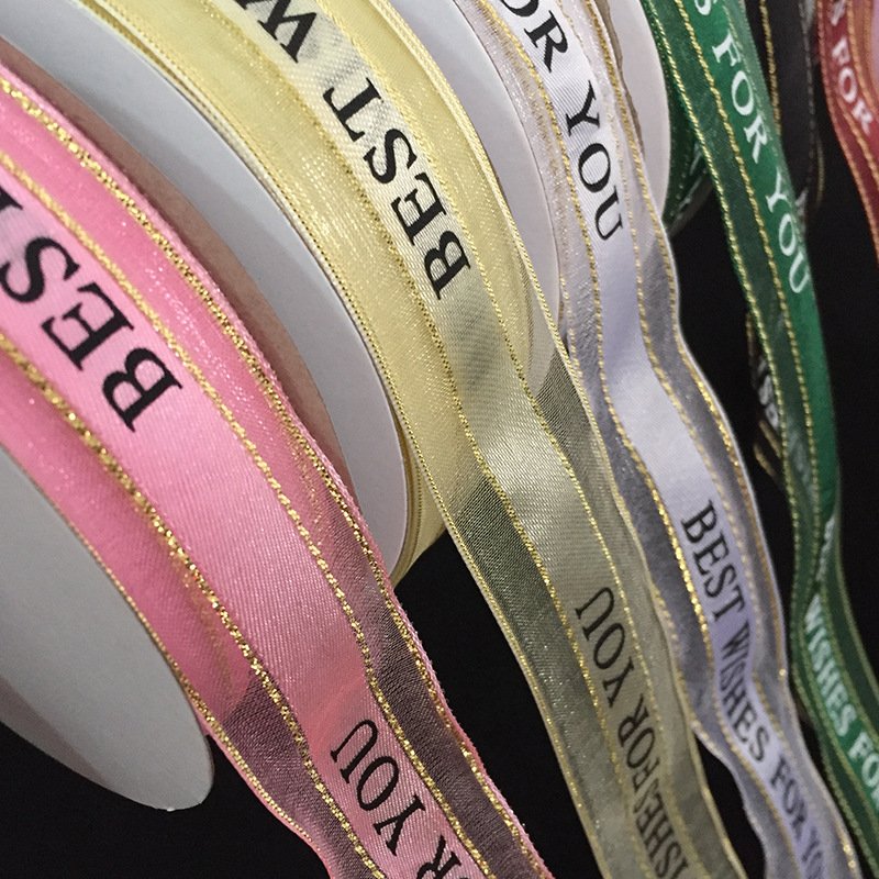 Custom Made Best Wishes For You Ribbon 50yards/Roll Gift Trim Ribbon With Logo Woven Garment Ribbon