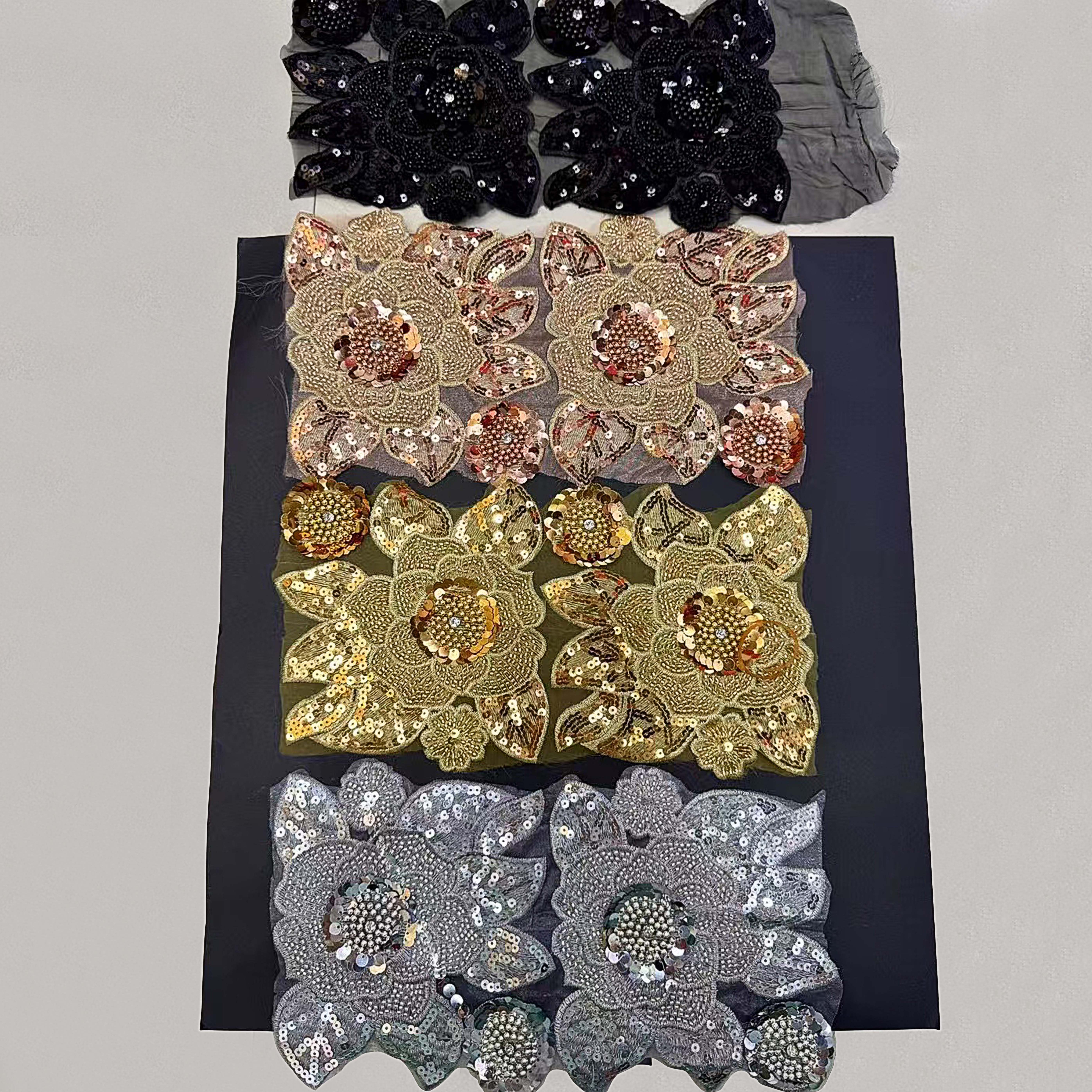 Wholesale Lace Fabric Custom Embroidery 3d Tulle Flower Bead Laces Trim Embroidery Bead Fabrics For Women Applique Trimming