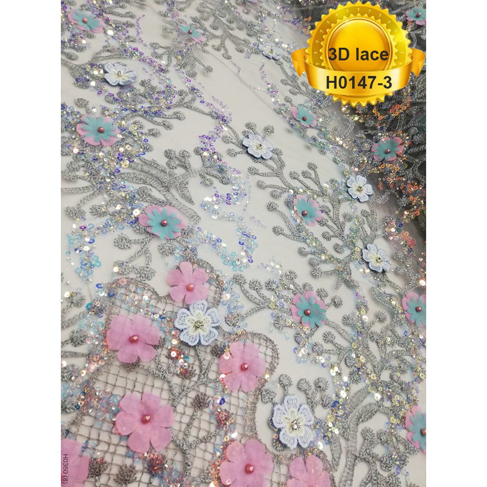 Guangzhou felicia 3d flower lace trim french bridal dress handmade beaded and sequins home textiles tulle lace fabric