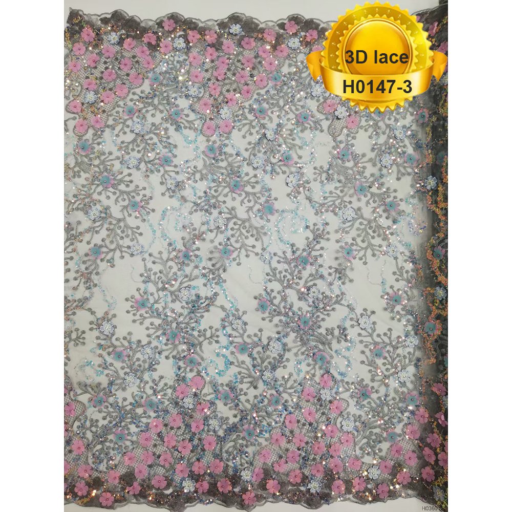 Guangzhou felicia 3d flower lace trim french bridal dress handmade beaded and sequins home textiles tulle lace fabric