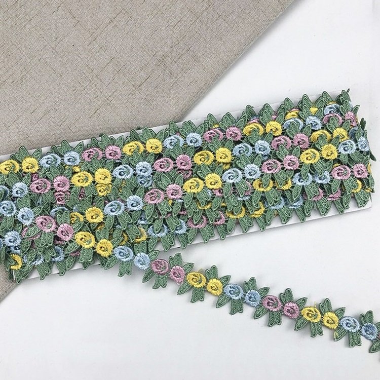 Wholesale 2cm Garment Accessory Floral Ribbon Trim Embroidered Lace Ribbon Flower Embroidery Lace Trim for Hair Ornament