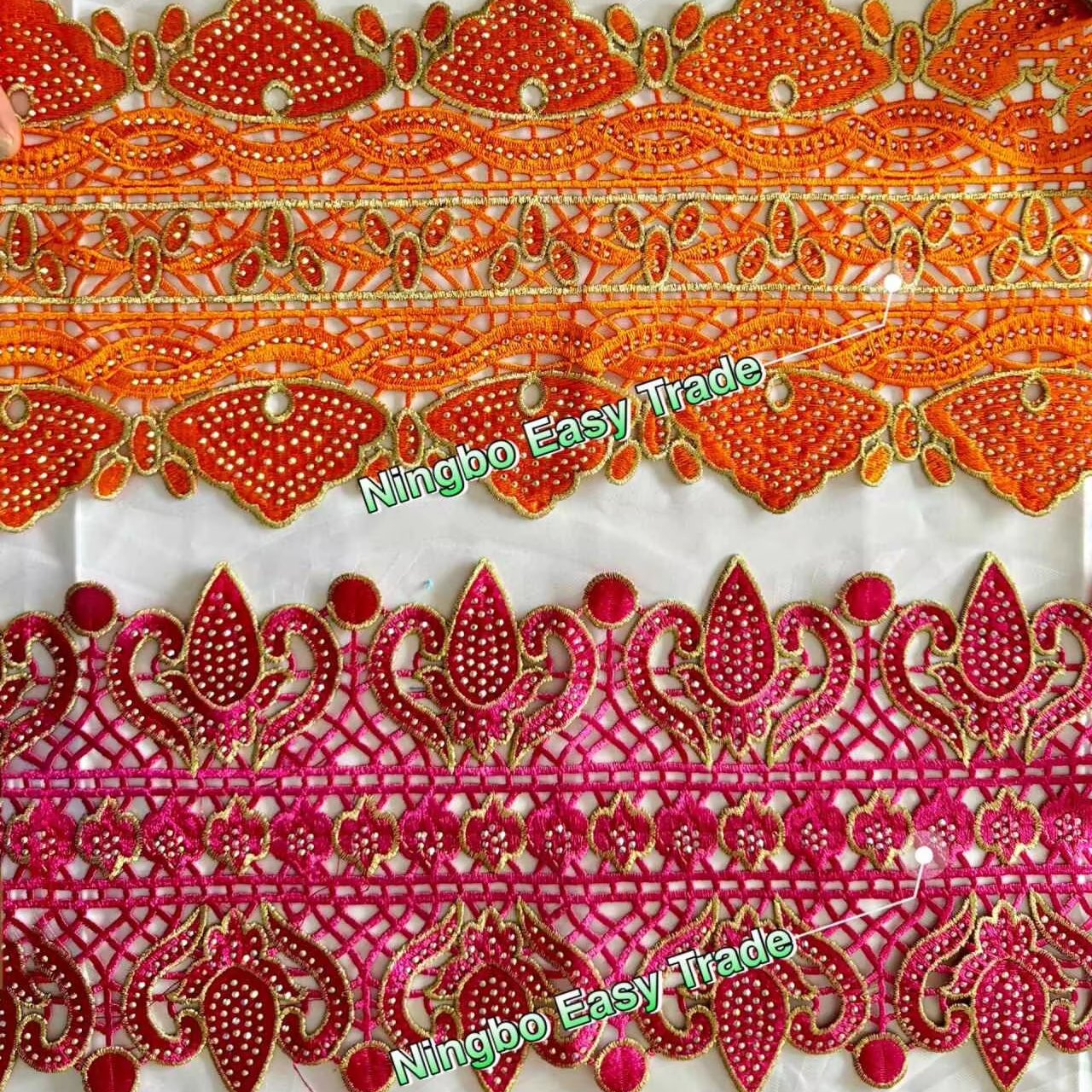 New Colorful embroidery dentelle broderie African Rhinestone lace trim for Webbing Dress DIY Decoration