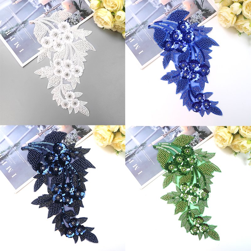 Shiny Beads Rhinestone Sequins Patches Gold Embroidery Mesh Lace Trimming For Women's Dresses Wedding Dress