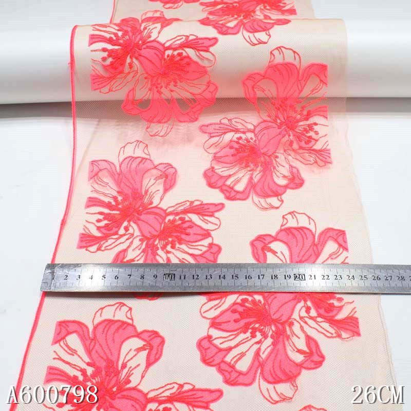 Bright Orange Flower Lace Nude Mesh Lace 26cm Showy Embroidery Lace Trim for Women