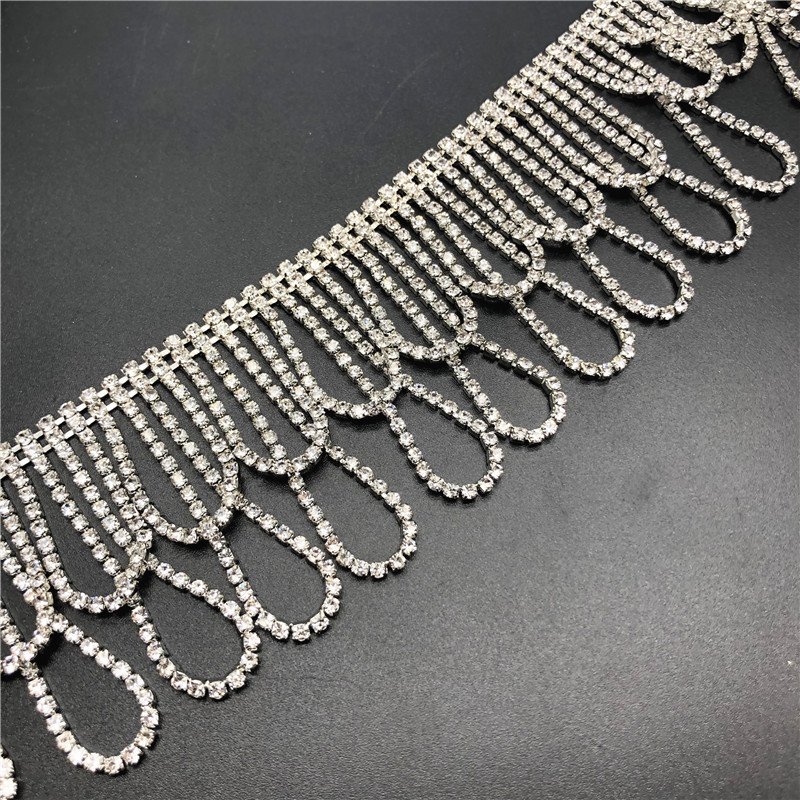 High Quality Wedding Garment Dress Jewel Silver Rhinestone Tassel Close Cup Chain Roll DIY Garment Decoration Crystal Trim Chain
