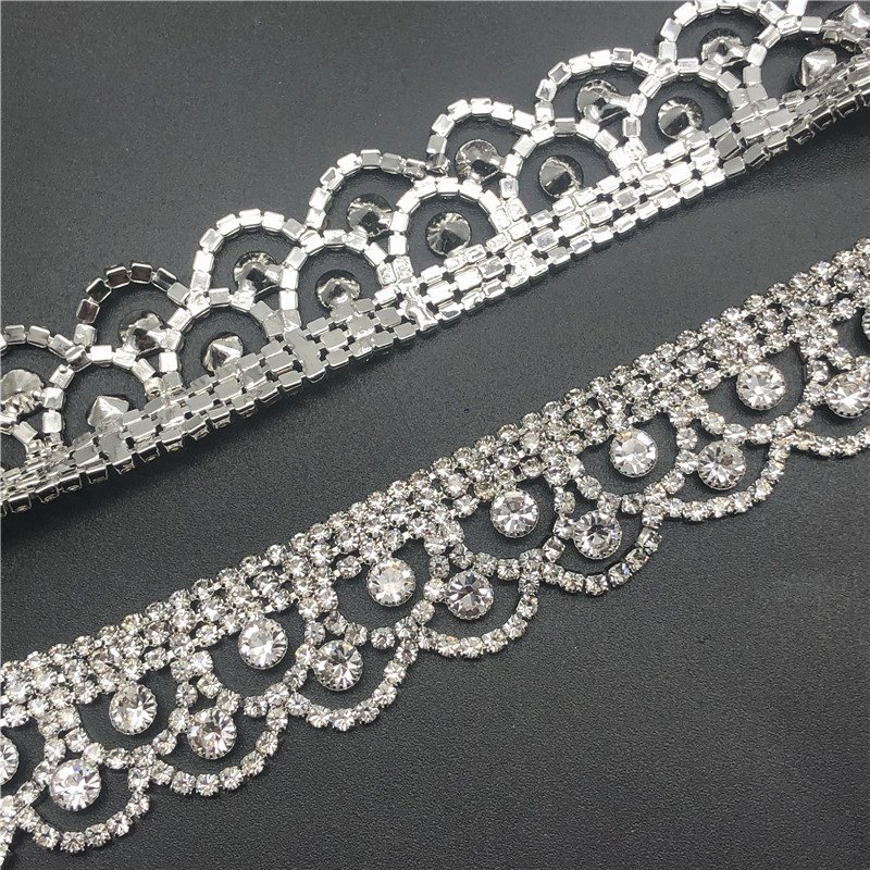 High Quality Wedding Garment Dress Jewel Silver Rhinestone Tassel Close Cup Chain Roll DIY Garment Decoration Crystal Trim Chain
