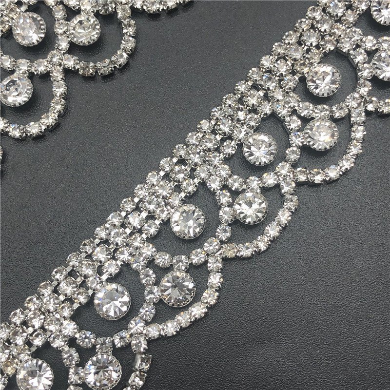 High Quality Wedding Garment Dress Jewel Silver Rhinestone Tassel Close Cup Chain Roll DIY Garment Decoration Crystal Trim Chain