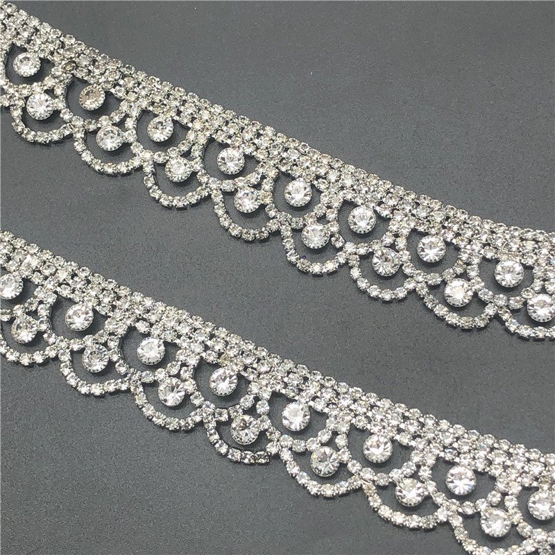 High Quality Wedding Garment Dress Jewel Silver Rhinestone Tassel Close Cup Chain Roll DIY Garment Decoration Crystal Trim Chain