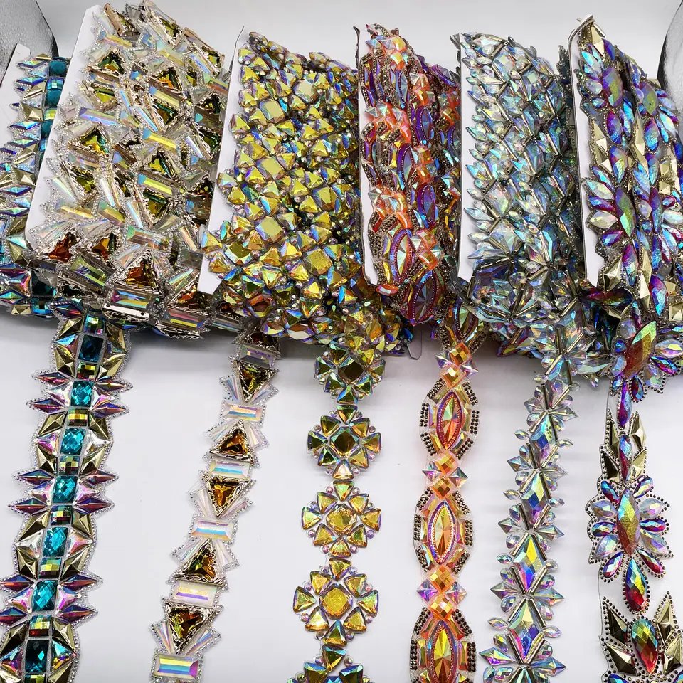 Custom Design Carnival Costume Rhinestone Iron on Trim Resin Diamond applique for carnival costumes accessories