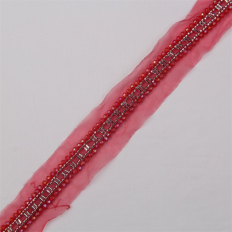 Stoned And Pearls Handmade Lace Trim Christian Diy Embroidery Crystal White Beaded Net Lace Trim