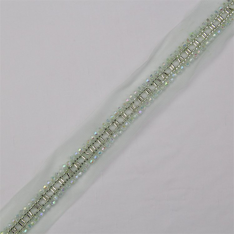 Stoned And Pearls Handmade Lace Trim Christian Diy Embroidery Crystal White Beaded Net Lace Trim