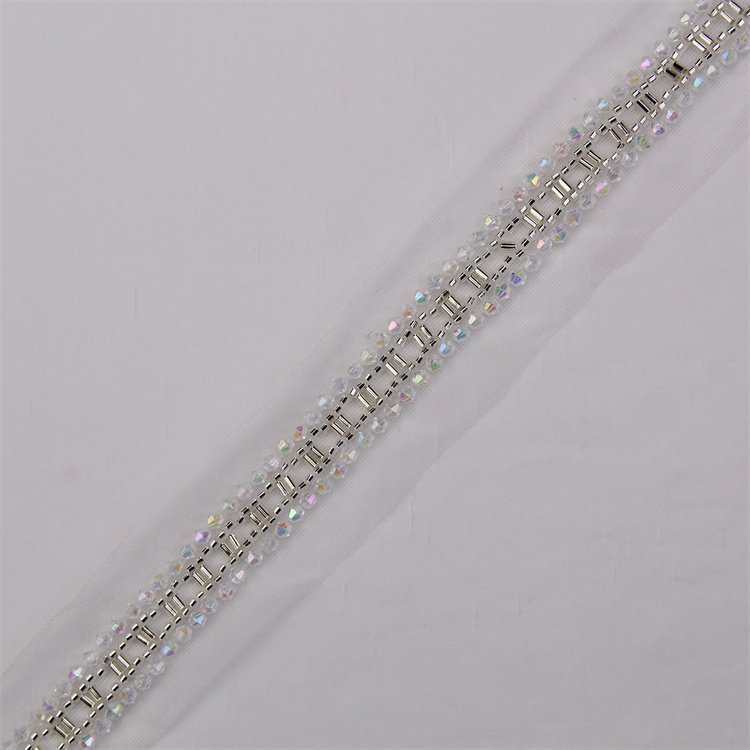 Stoned And Pearls Handmade Lace Trim Christian Diy Embroidery Crystal White Beaded Net Lace Trim