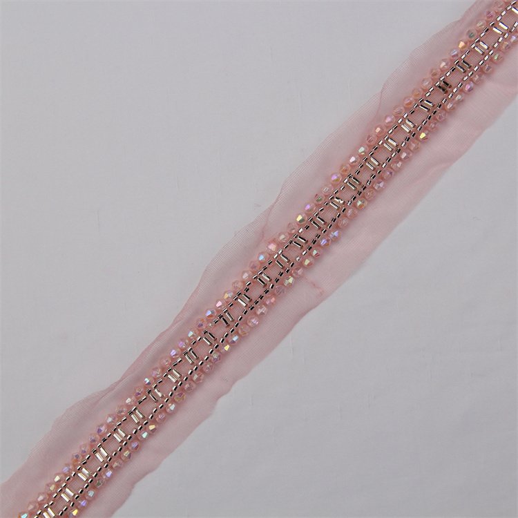 Stoned And Pearls Handmade Lace Trim Christian Diy Embroidery Crystal White Beaded Net Lace Trim