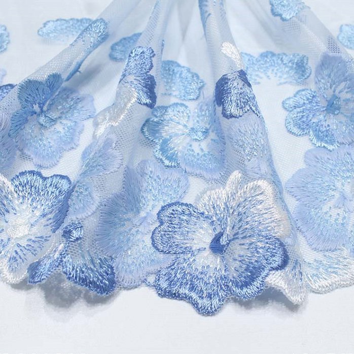 New Arrival French Pink Tulle Lace 18.5cm Embroidery Lace Trim with Bright Pink Flower for Young Girls