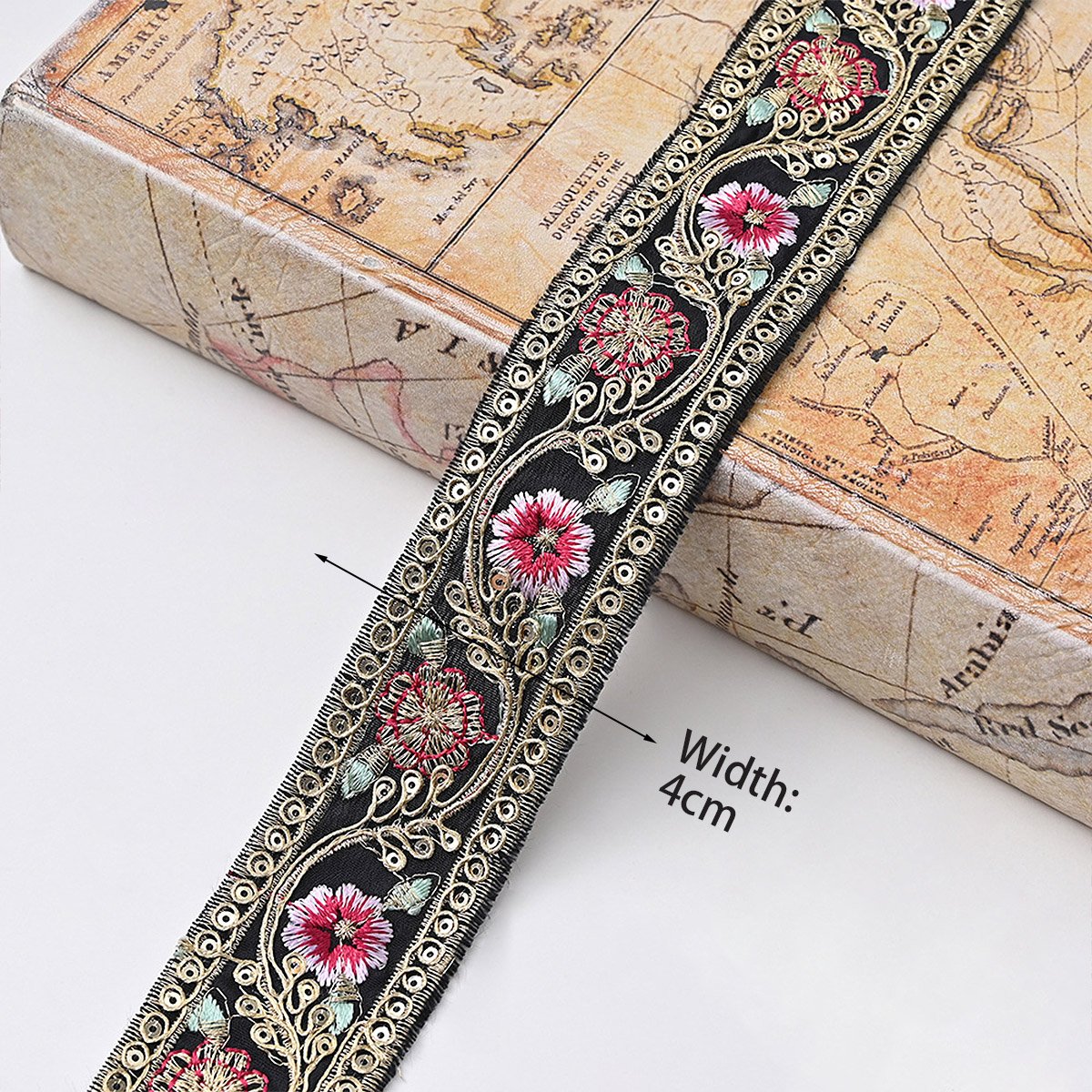 4CM Multicolor Embroidery 3D Flower Golden Thread Sequins Ethnic Style Textile Sewing Lace Trim For Women's Traditional Dress