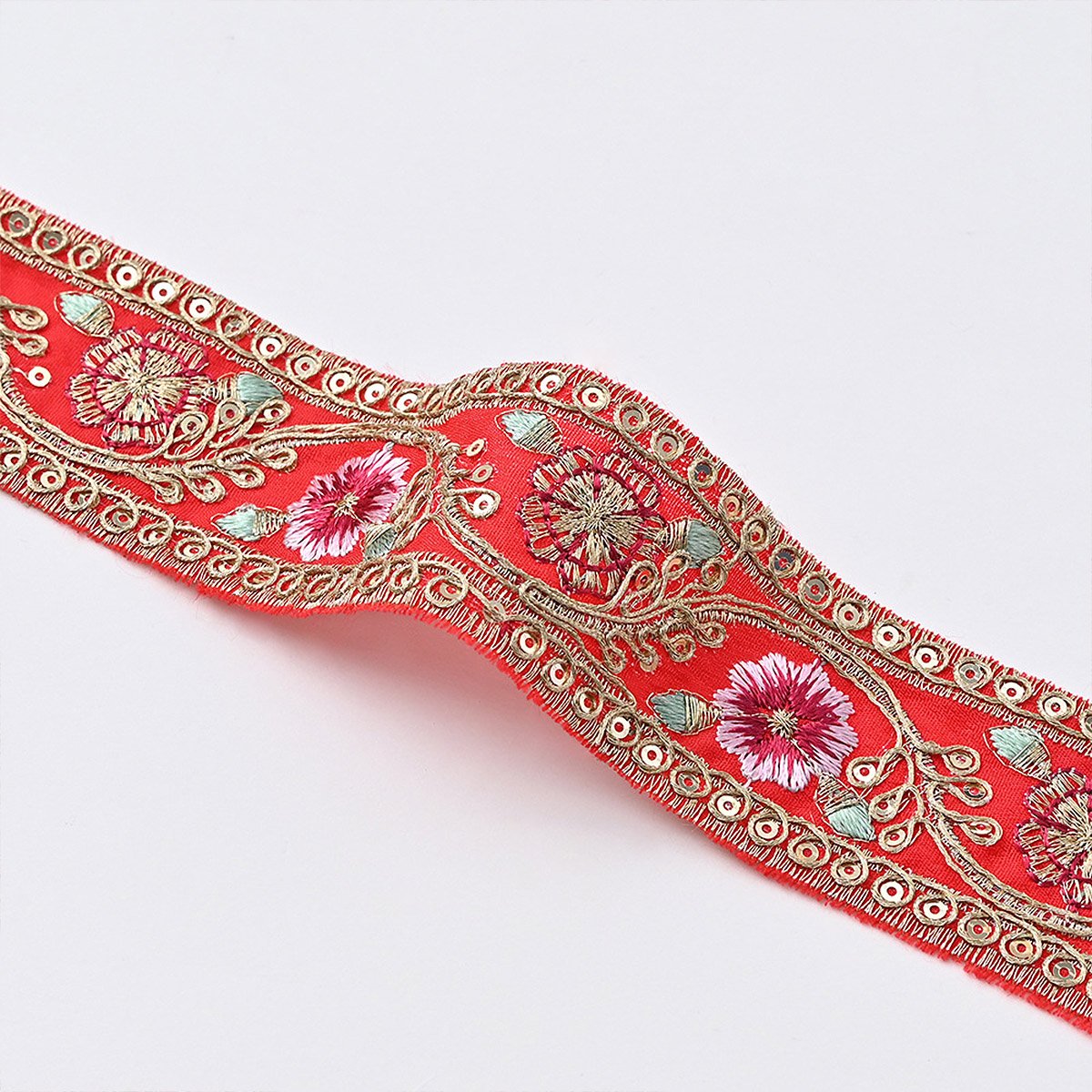 4CM Multicolor Embroidery 3D Flower Golden Thread Sequins Ethnic Style Textile Sewing Lace Trim For Women's Traditional Dress