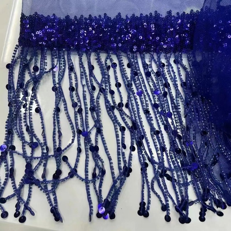 wholesale cutstom beaded tassel border lace trim sequins tassel lace for dance clothing