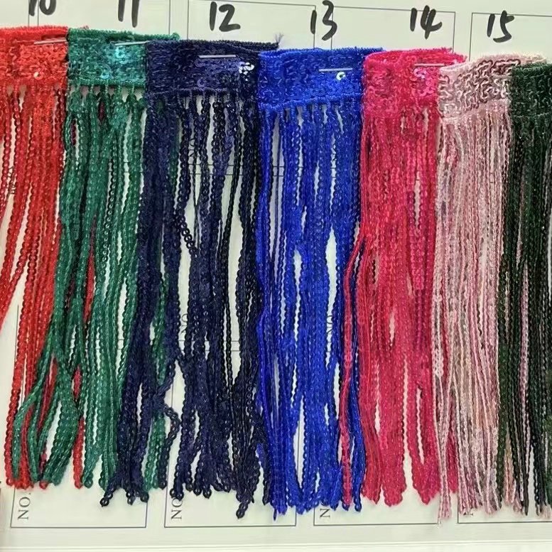 wholesale cutstom beaded tassel border lace trim sequins tassel lace for dance clothing